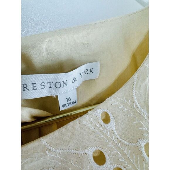 Preston & York Size 16 Beige Tan 3/4 Sleeve Eyelet Sheath Dress Embroidered - Picture 6 of 6